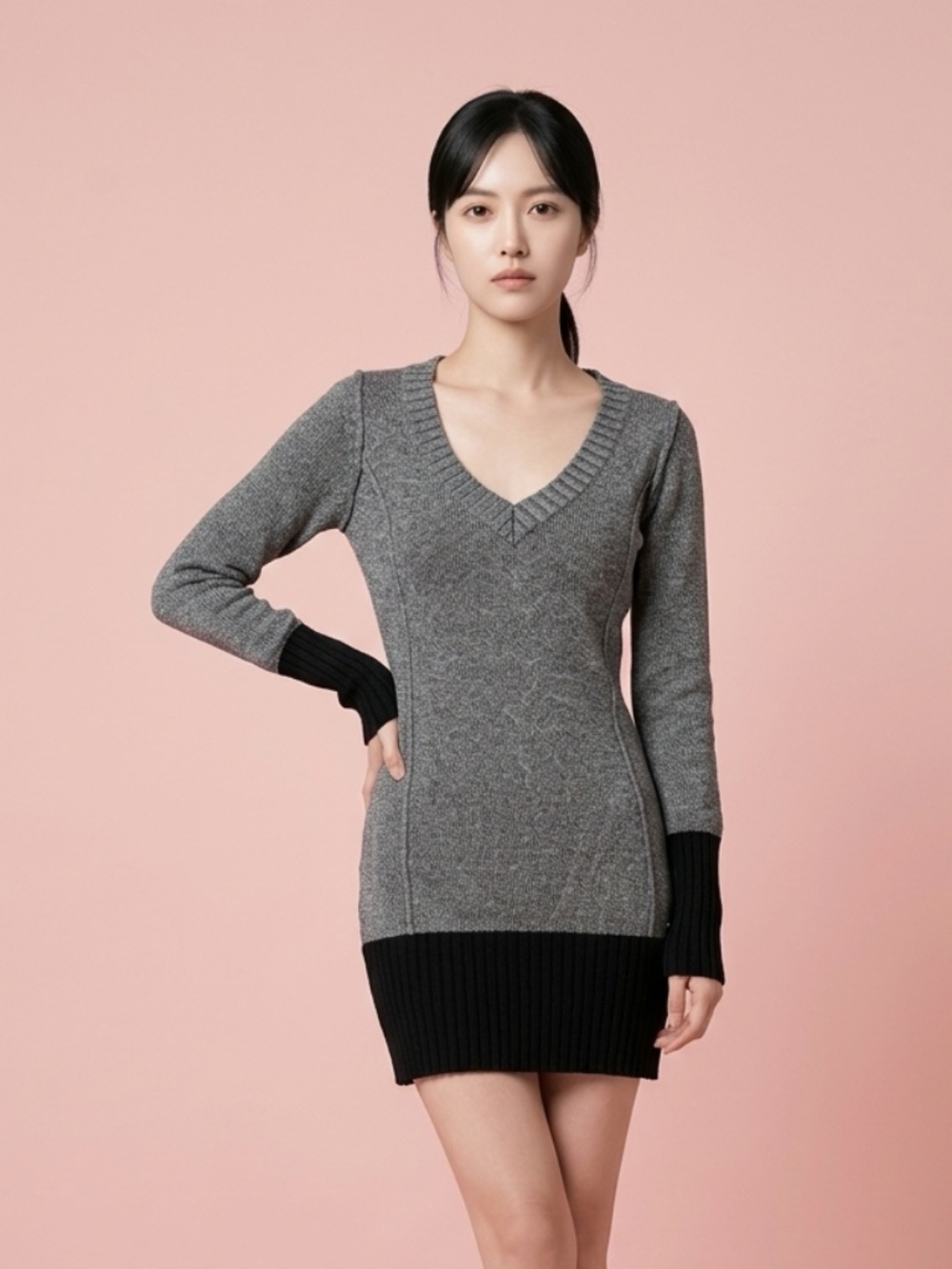 Guess Designer Gray Black Cotton Knit Bodycon Sweater or Dress-S/M